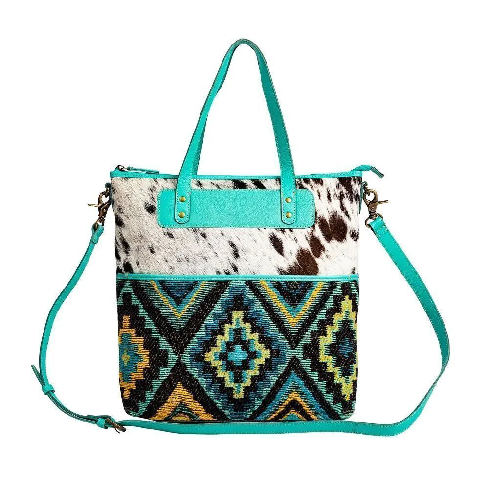 Myra Bag Handmade Tonga Tote Bag Upcycled Canvas & Cowhide Leather